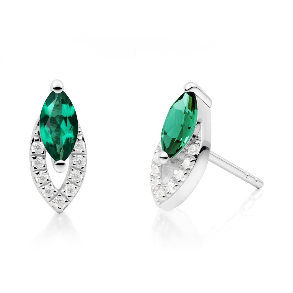 Leaf Inspired Emerald Stud Earrings - LUO Jewelry #metal_14k white gold