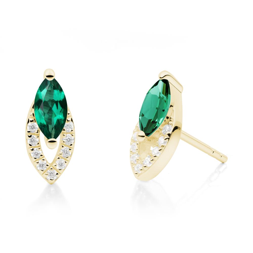 Leaf Inspired Emerald Stud Earrings - LUO Jewelry #metal_18k yellow gold