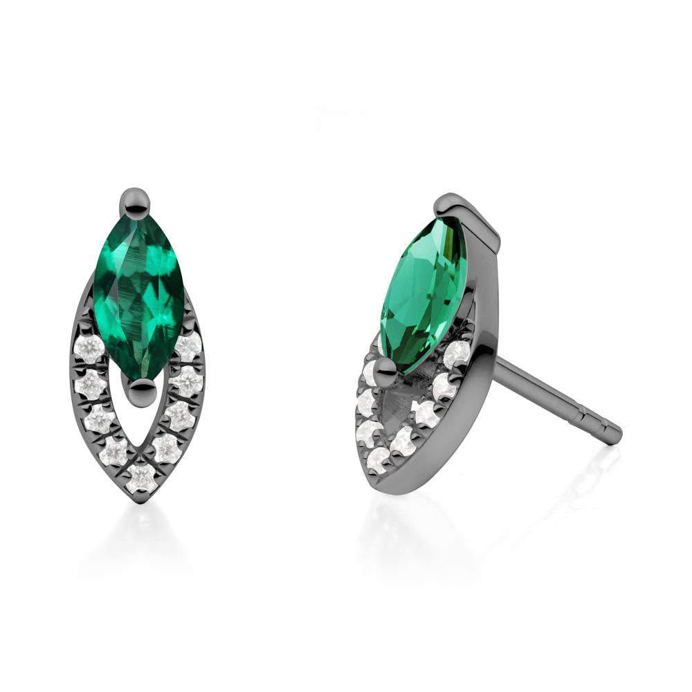 Leaf Inspired Emerald Stud Earrings - LUO Jewelry #metal_black finish sterling silver