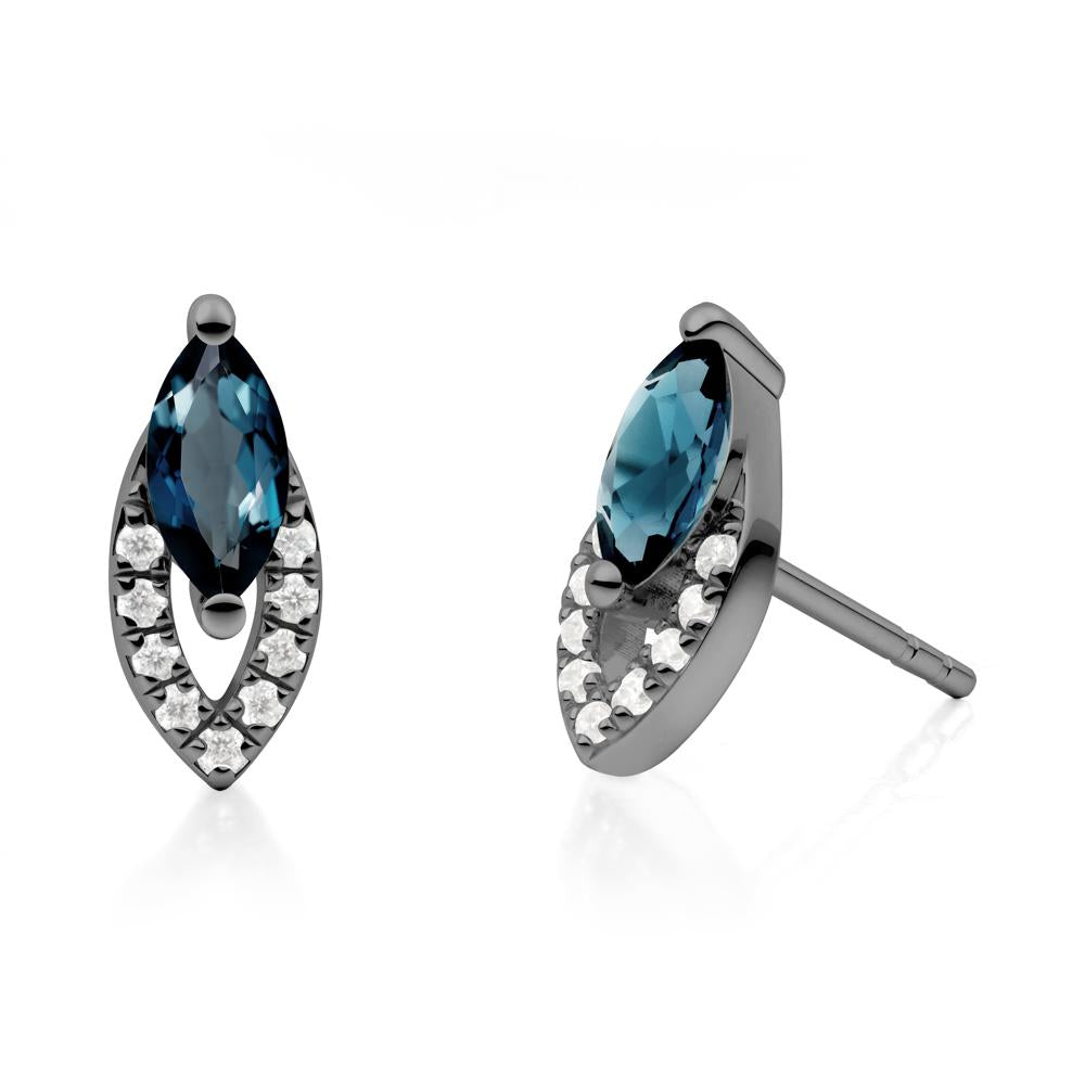 Leaf Inspired London Blue Topaz Stud Earrings - LUO Jewelry #metal_black finish sterling silver