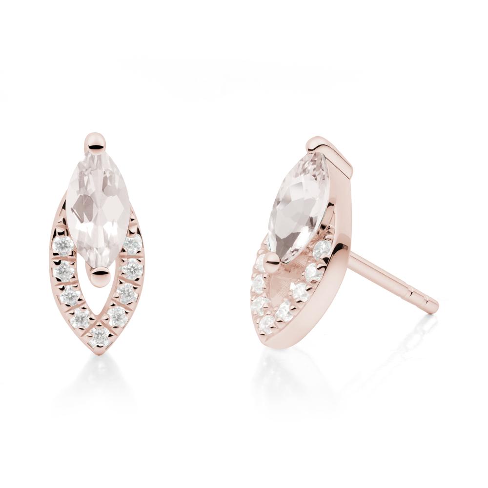 Marquise Cut Morganite Halo Stud Earrings - LUO Jewelry #metal_14k rose gold