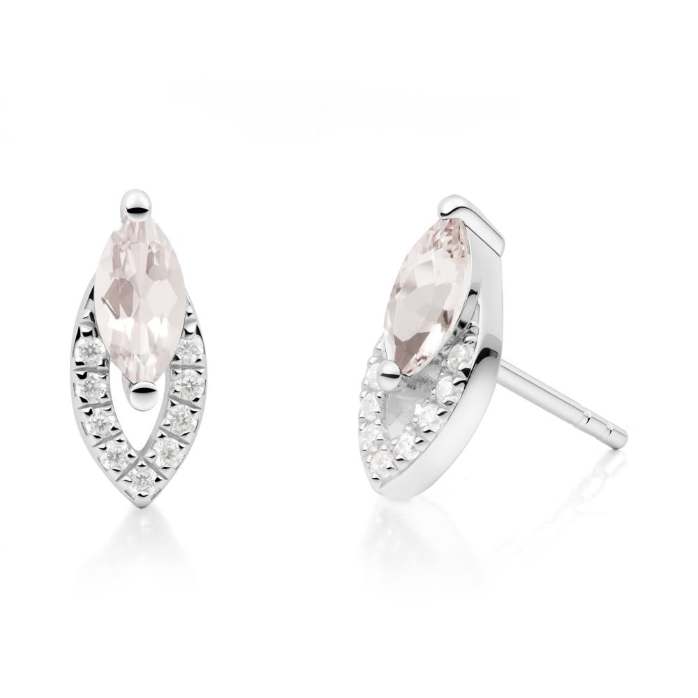 Marquise Cut Morganite Halo Stud Earrings - LUO Jewelry #metal_14k white gold