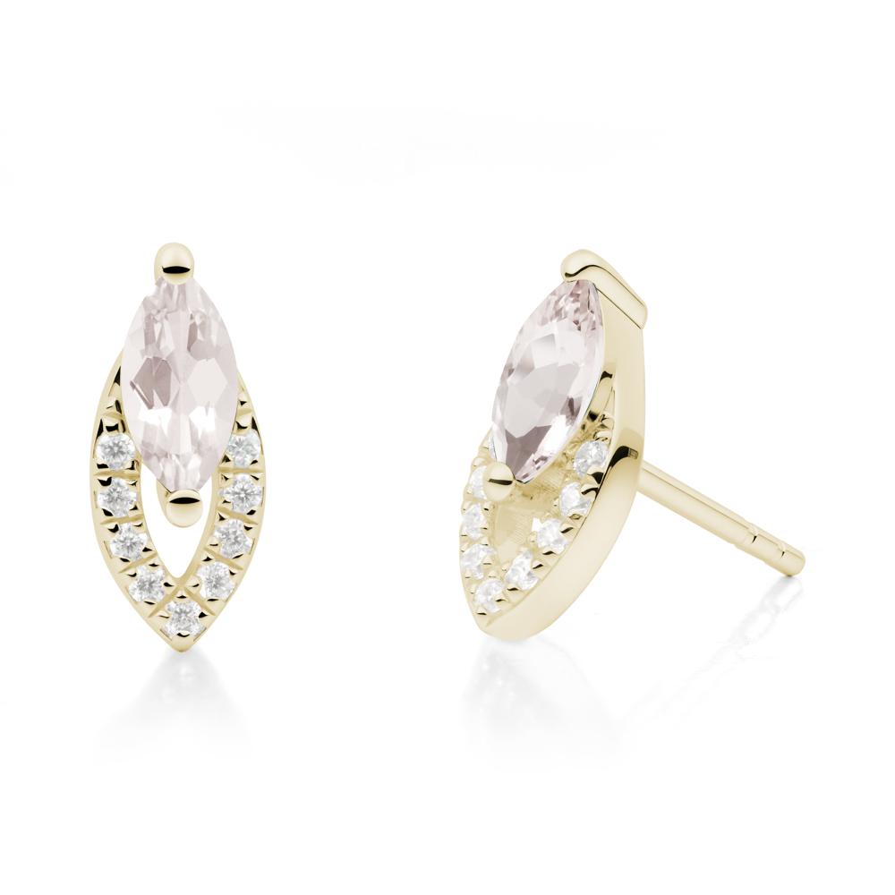 Marquise Cut Morganite Halo Stud Earrings - LUO Jewelry #metal_14k yellow gold