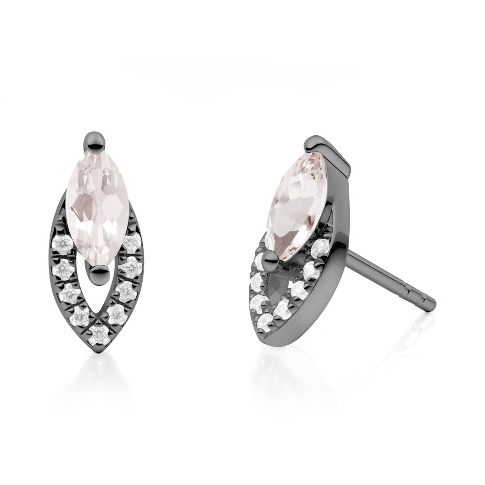 Marquise Cut Morganite Halo Stud Earrings - LUO Jewelry #metal_black finish sterling silver
