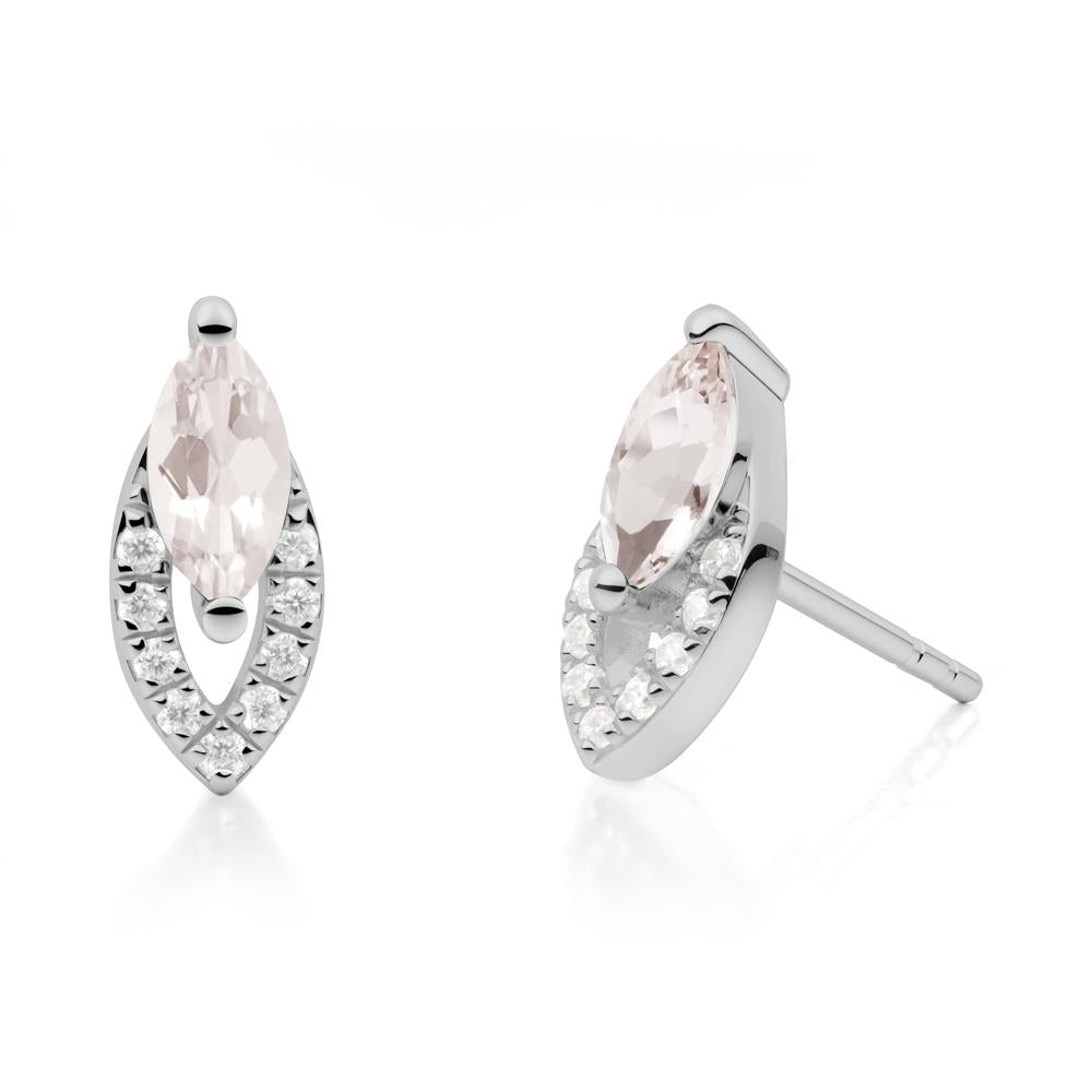 Marquise Cut Morganite Halo Stud Earrings - LUO Jewelry #metal_platinum