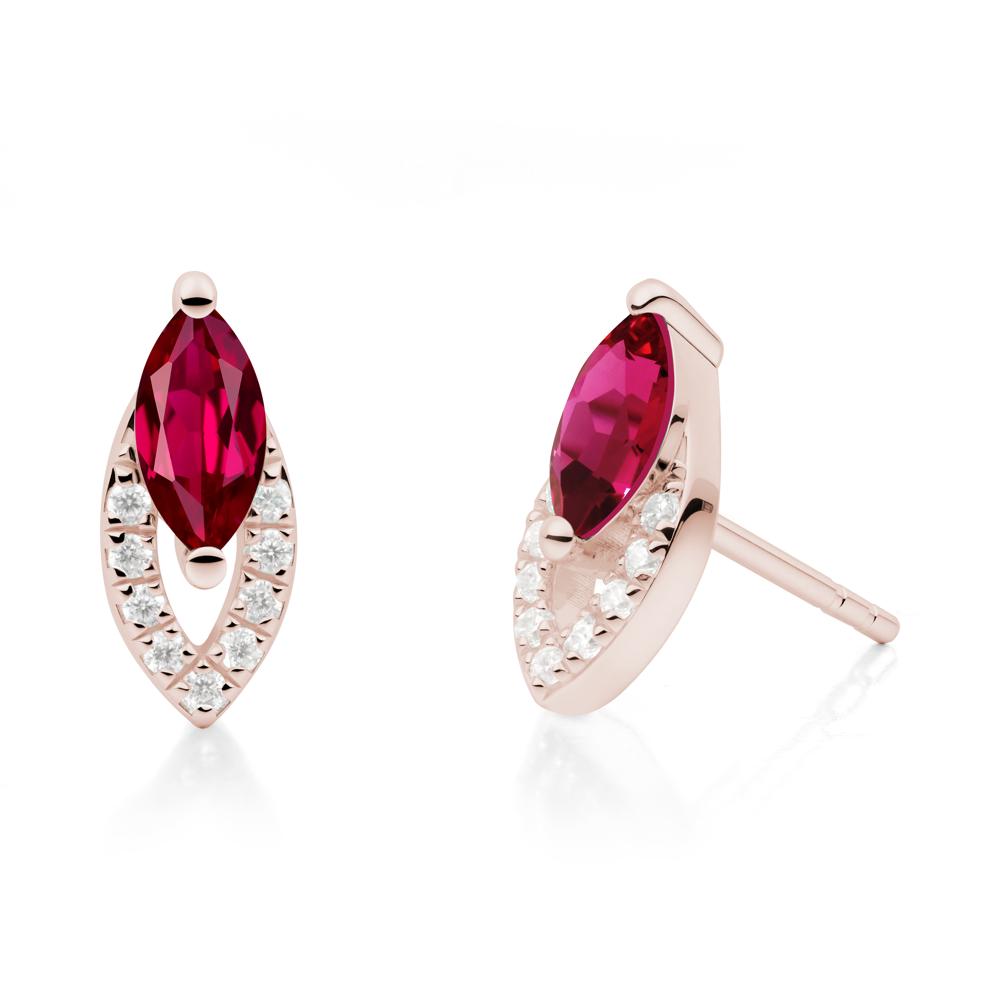 Leaf Inspired Ruby Stud Earrings - LUO Jewelry #metal_14k rose gold