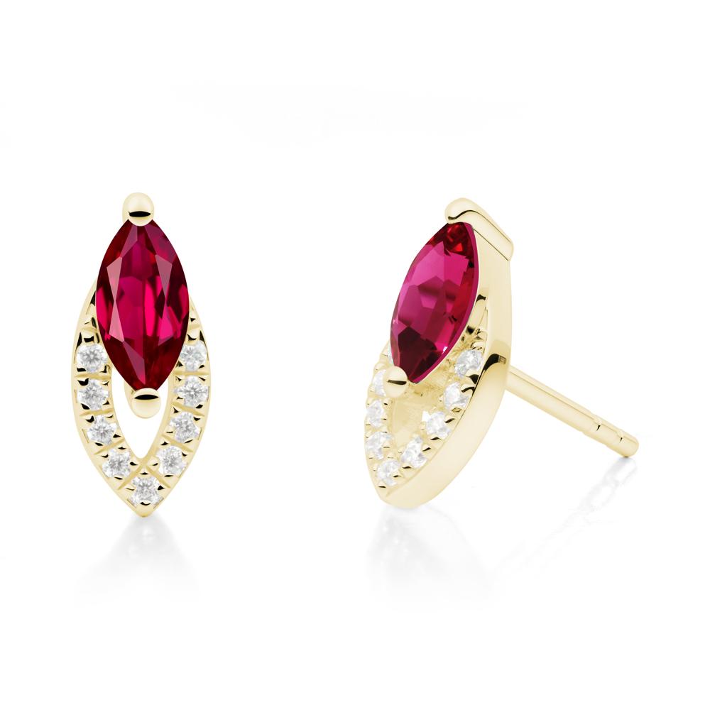 Leaf Inspired Ruby Stud Earrings - LUO Jewelry #metal_18k yellow gold