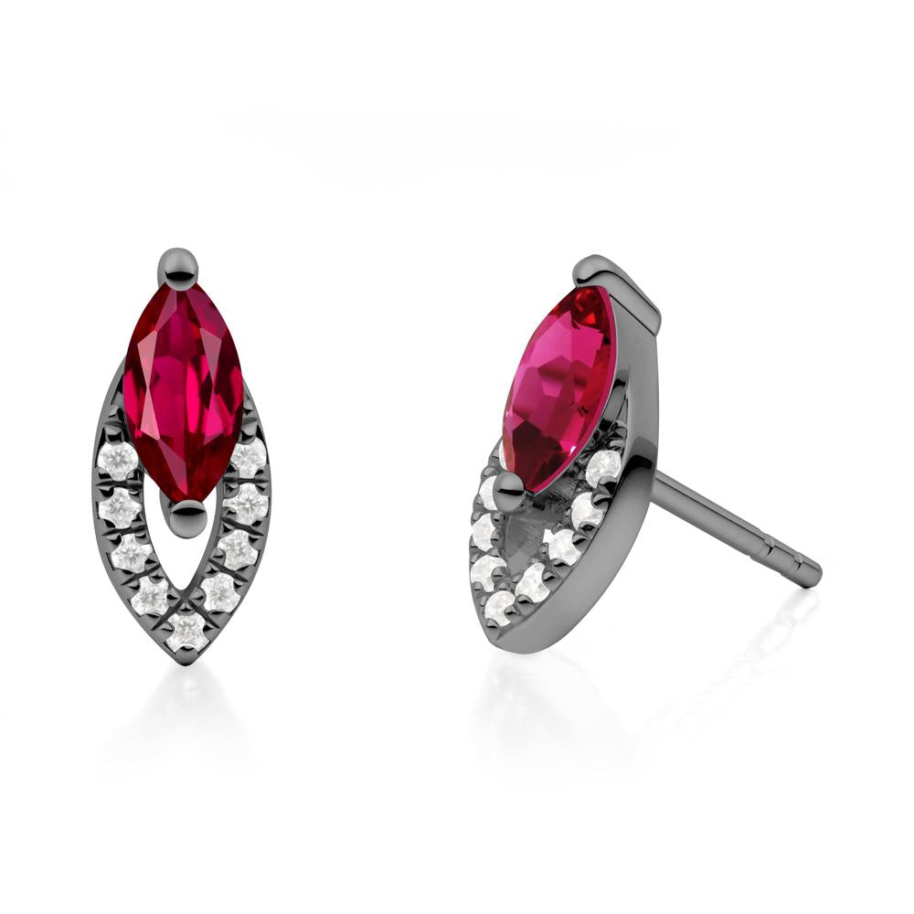 Leaf Inspired Ruby Stud Earrings - LUO Jewelry #metal_black finish sterling silver