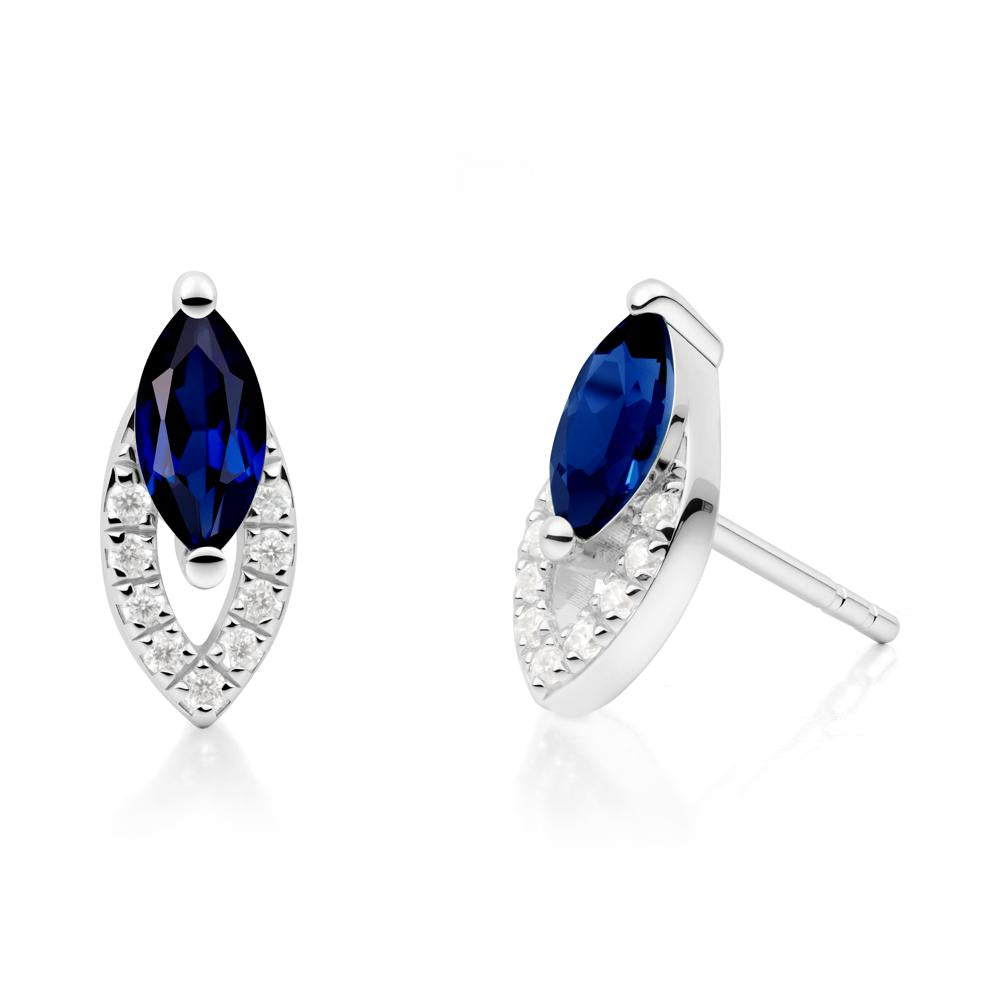 Marquise Cut Sapphire Halo Stud Earrings - LUO Jewelry #metal_18k white gold