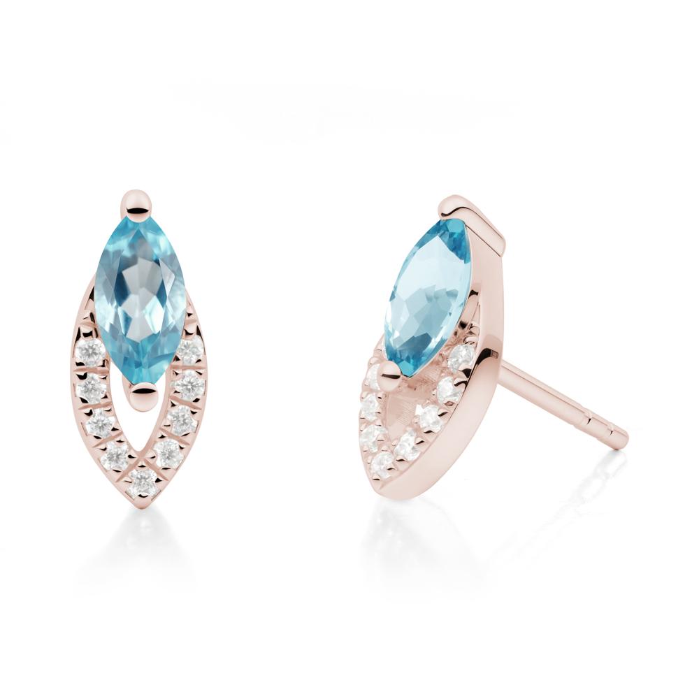 Marquise Cut Swiss Blue Topaz Halo Stud Earrings - LUO Jewelry #metal_14k rose gold