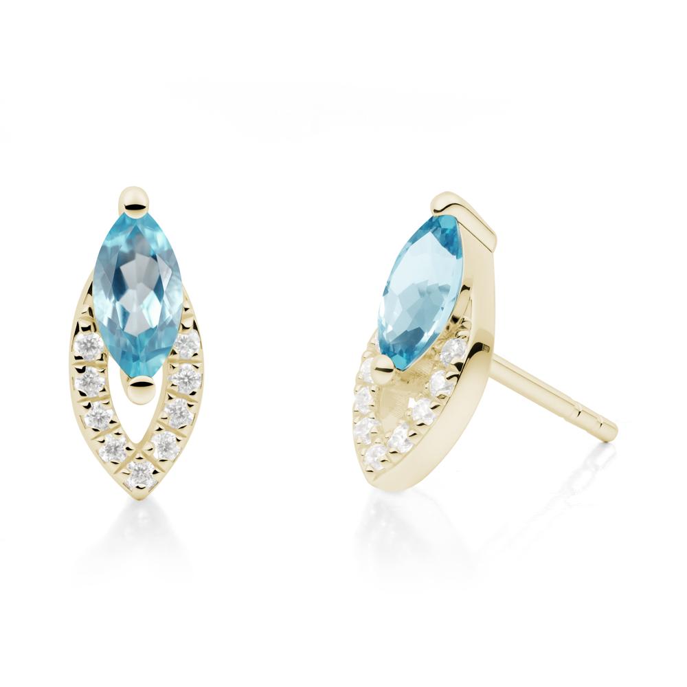 Marquise Cut Swiss Blue Topaz Halo Stud Earrings - LUO Jewelry #metal_14k yellow gold