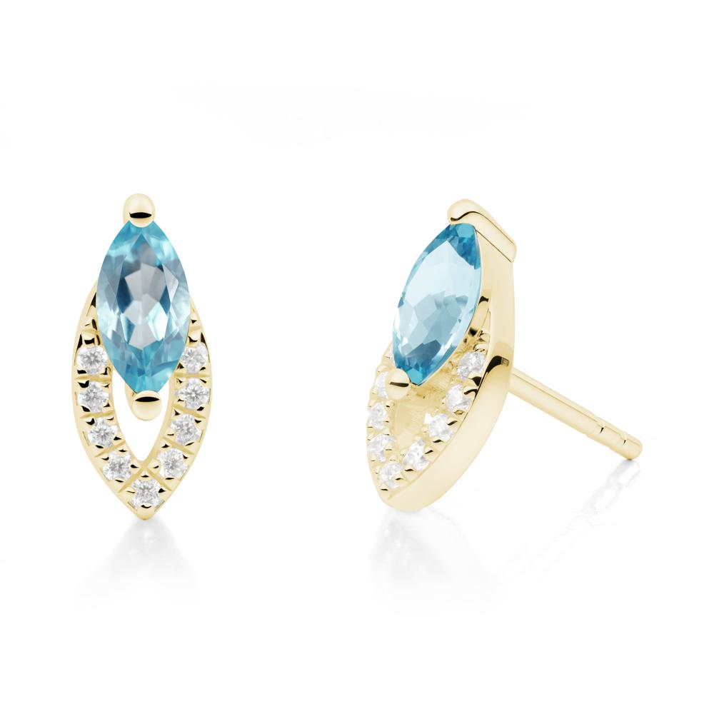 Marquise Cut Swiss Blue Topaz Halo Stud Earrings - LUO Jewelry #metal_18k yellow gold