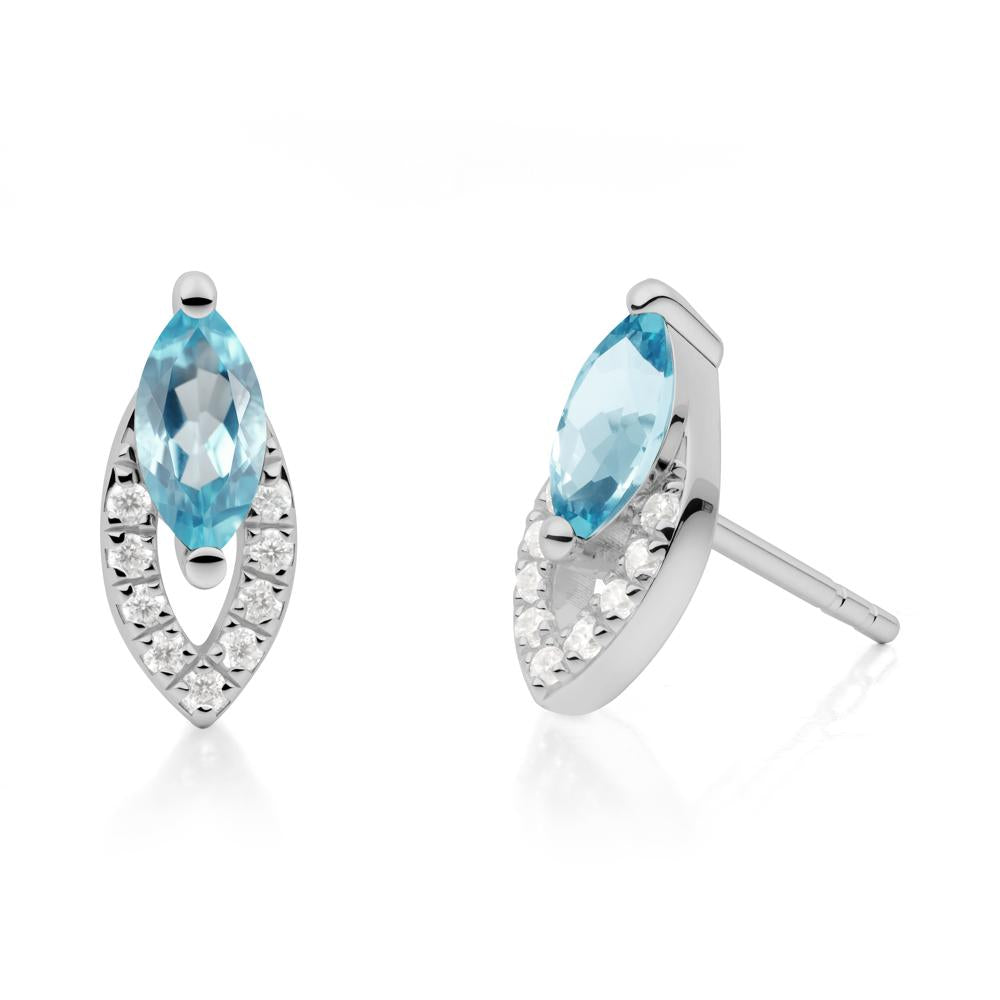 Marquise Cut Swiss Blue Topaz Halo Stud Earrings - LUO Jewelry #metal_platinum