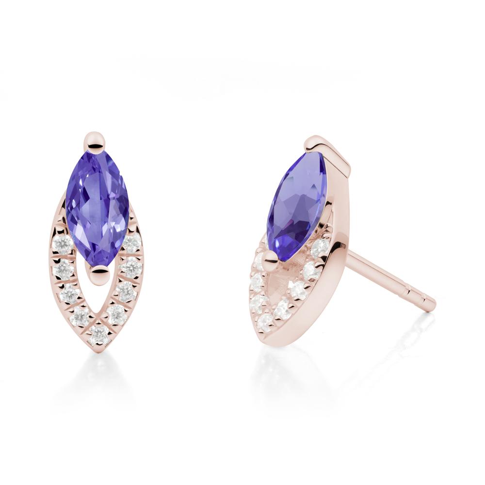 Marquise Cut Tanzanite Halo Stud Earrings - LUO Jewelry #metal_14k rose gold