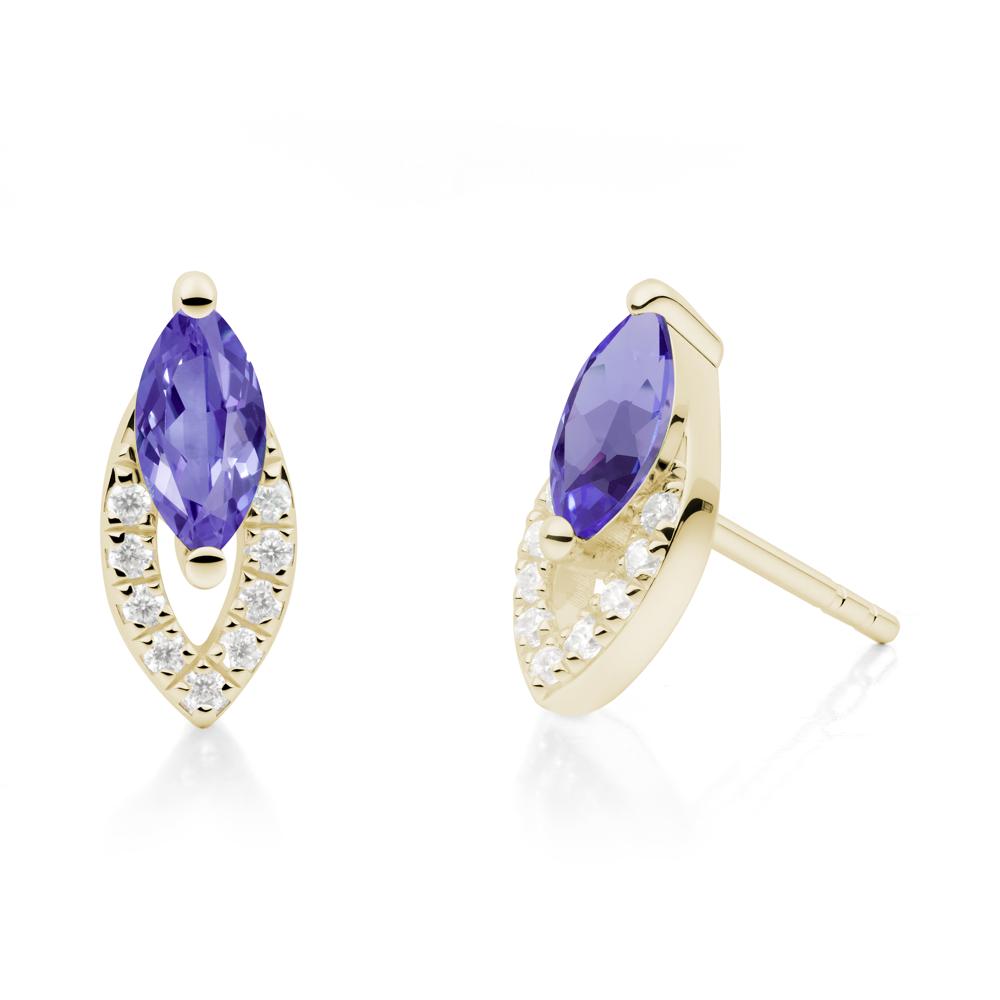 Marquise Cut Tanzanite Halo Stud Earrings - LUO Jewelry #metal_14k yellow gold