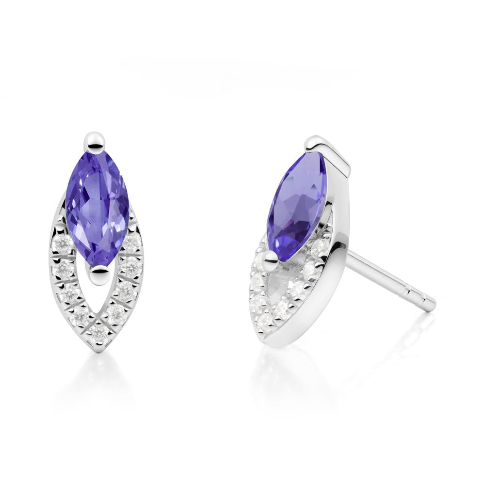 Marquise Cut Tanzanite Halo Stud Earrings - LUO Jewelry #metal_18k white gold