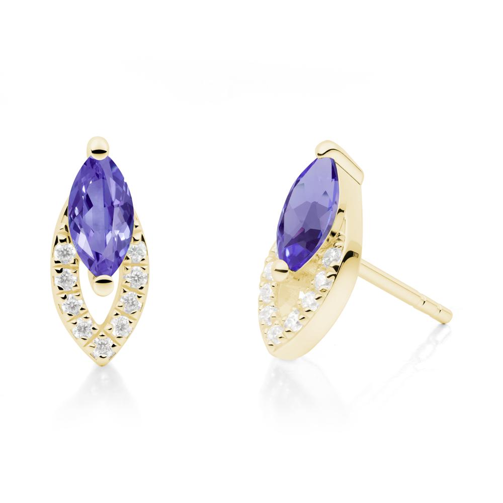 Marquise Cut Tanzanite Halo Stud Earrings - LUO Jewelry #metal_18k yellow gold