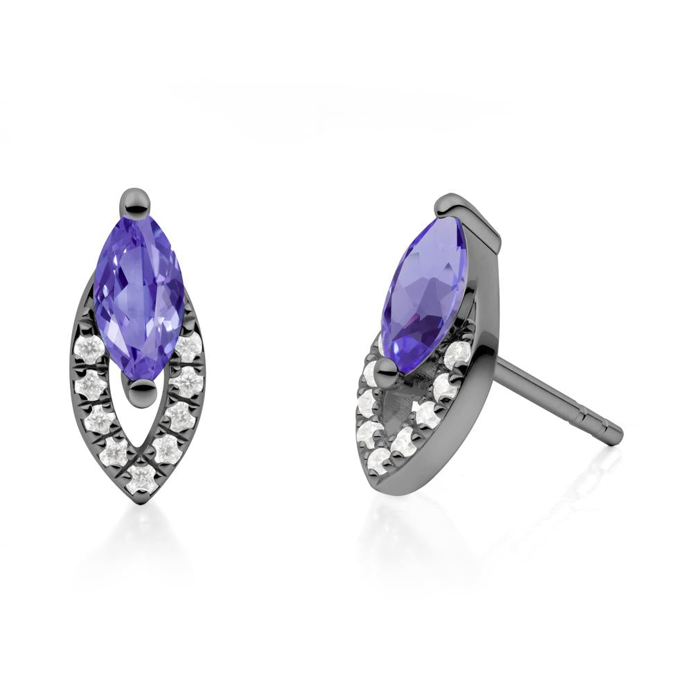 Marquise Cut Tanzanite Halo Stud Earrings - LUO Jewelry #metal_black finish sterling silver