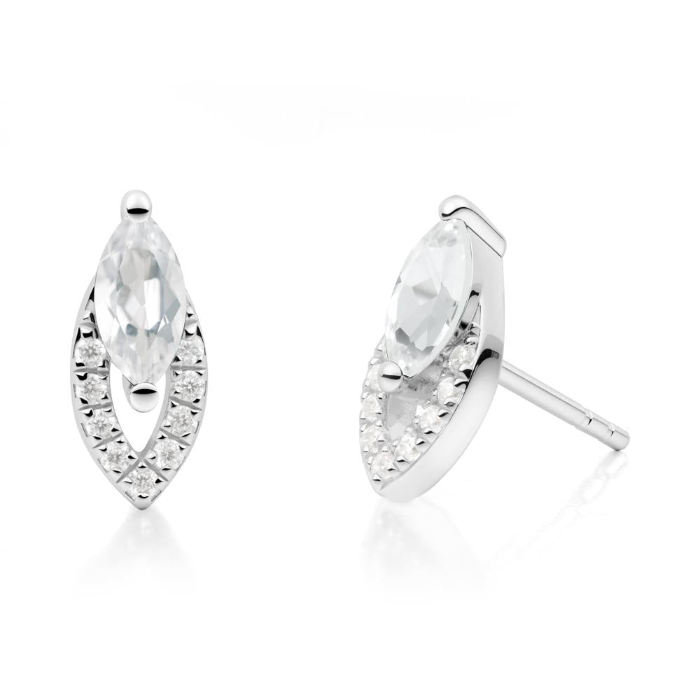 Leaf Inspired White Topaz Stud Earrings - LUO Jewelry #metal_18k white gold
