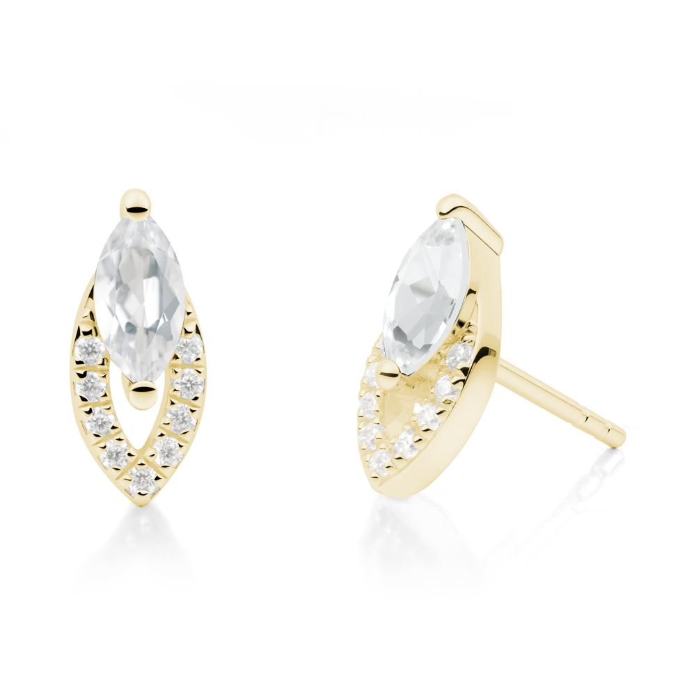 Leaf Inspired White Topaz Stud Earrings - LUO Jewelry #metal_18k yellow gold