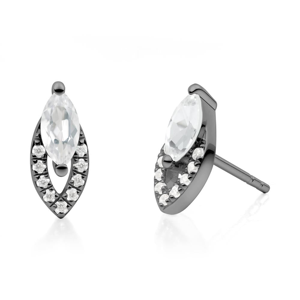 Leaf Inspired White Topaz Stud Earrings - LUO Jewelry #metal_black finish sterling silver