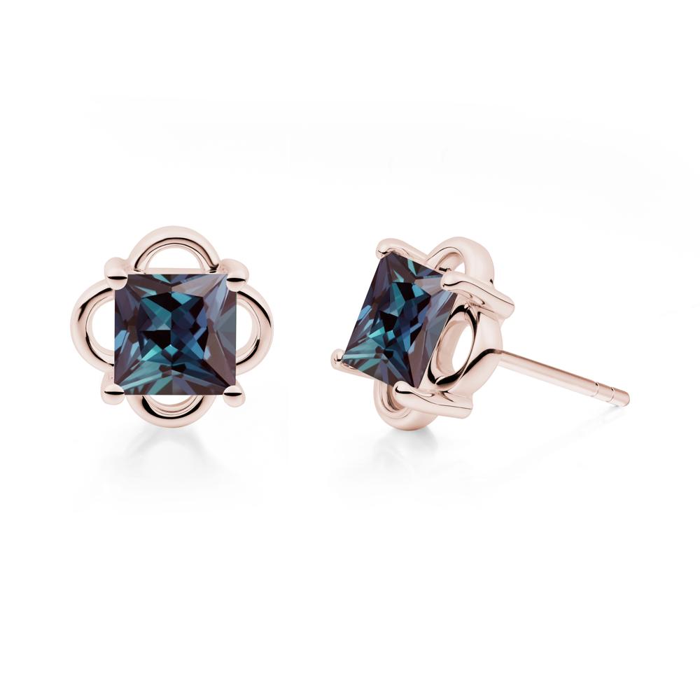 Vintage Princess Cut Alexandrite Stud Earrings - LUO Jewelry #metal_14k rose gold