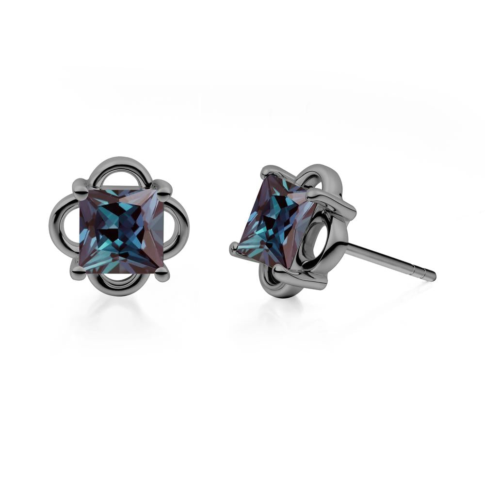 Vintage Princess Cut Alexandrite Stud Earrings - LUO Jewelry #metal_black finish sterling silver