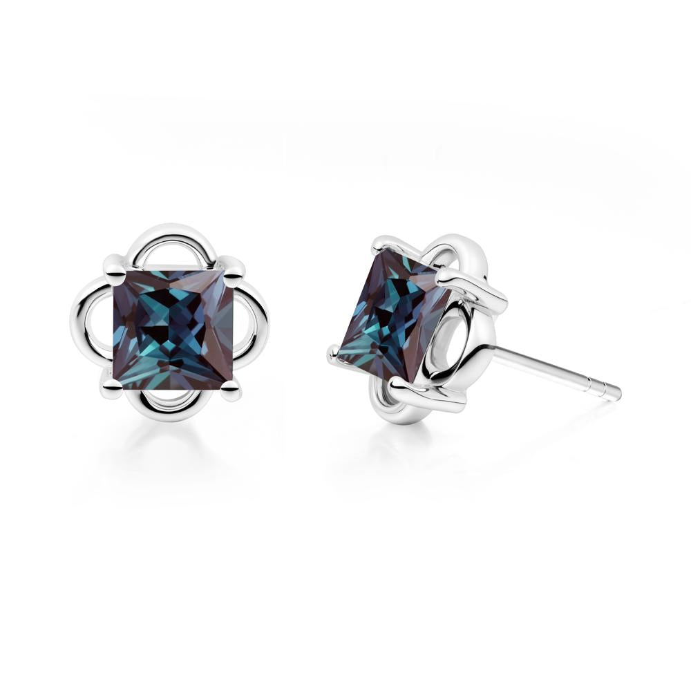 Vintage Princess Cut Alexandrite Stud Earrings - LUO Jewelry #metal_sterling silver