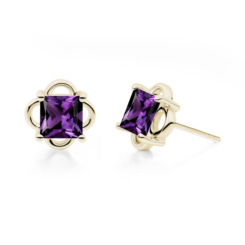 Scalloped Halo Amethyst Stud Earrings - LUO Jewelry #metal_14k yellow gold