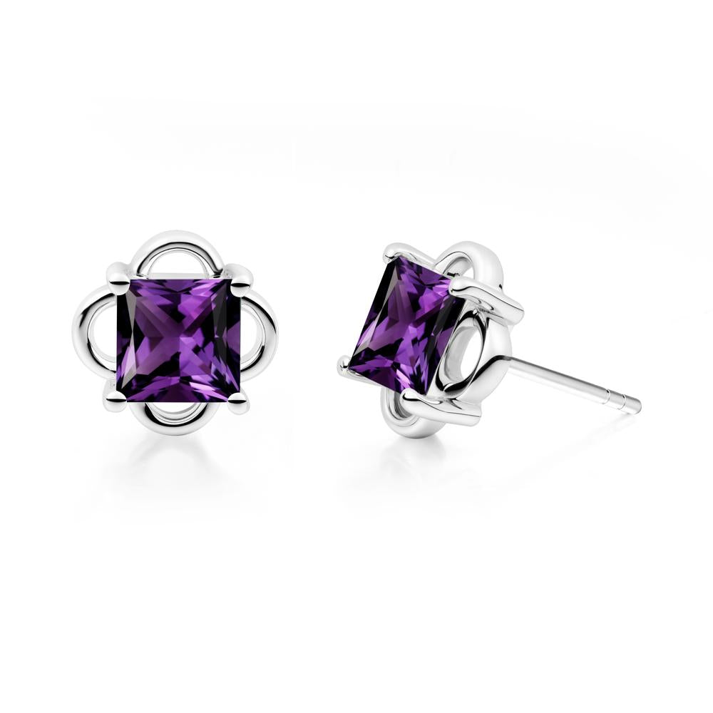 Scalloped Halo Amethyst Stud Earrings - LUO Jewelry #metal_18k white gold