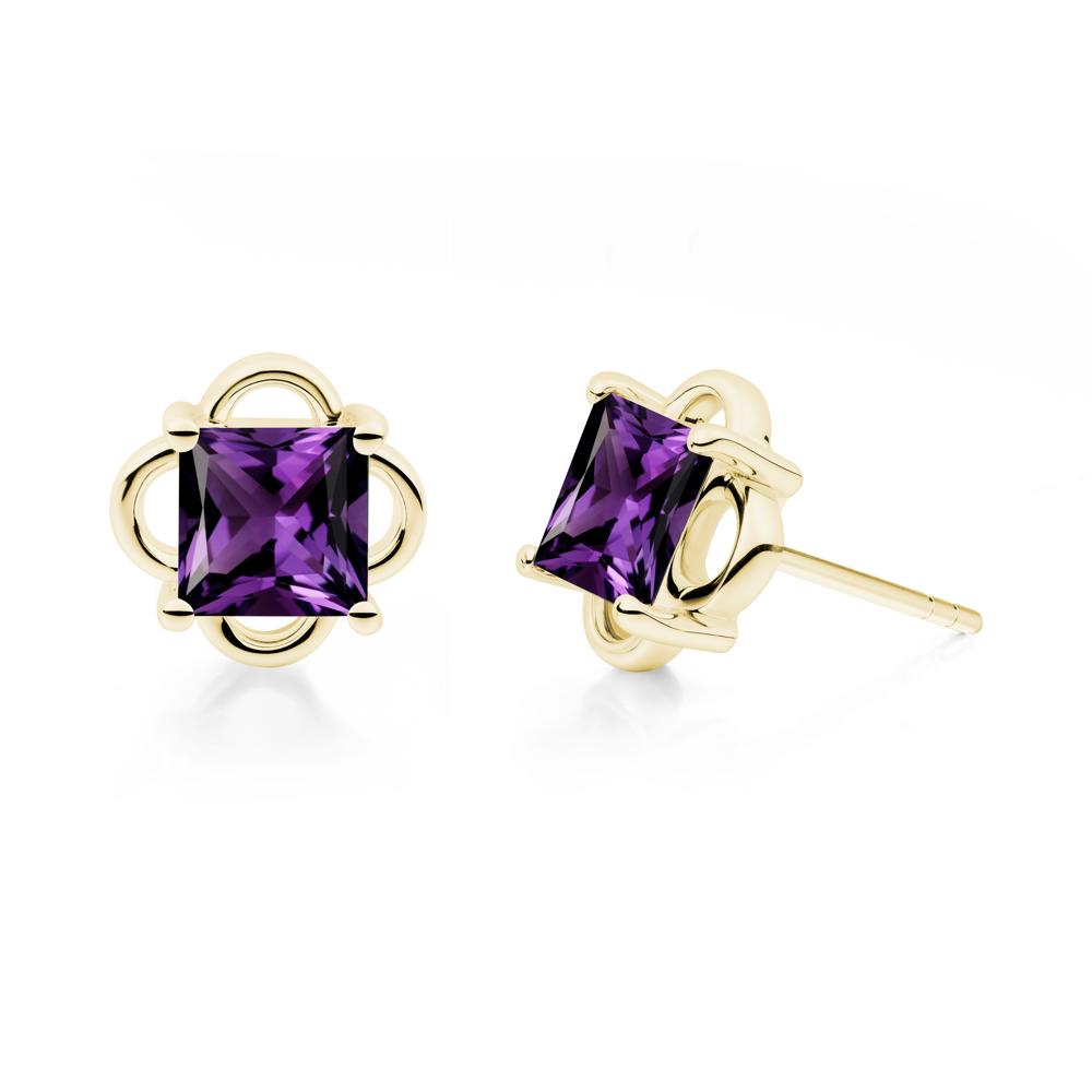 Scalloped Halo Amethyst Stud Earrings - LUO Jewelry #metal_18k yellow gold