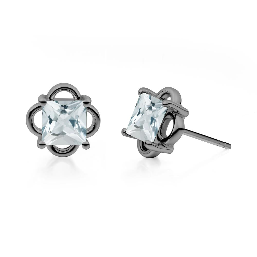 Vintage Princess Cut Aquamarine Stud Earrings - LUO Jewelry #metal_black finish sterling silver