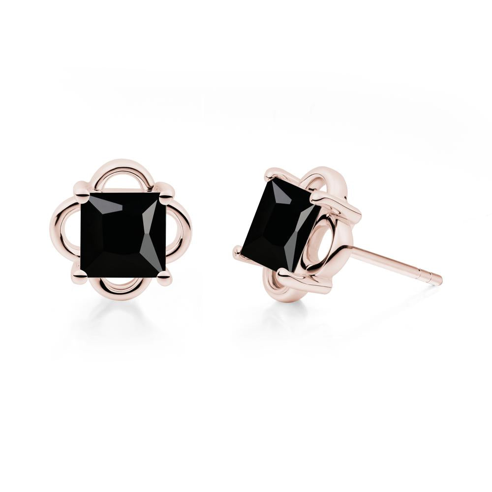 Scalloped Halo Black Spinel Stud Earrings - LUO Jewelry #metal_14k rose gold