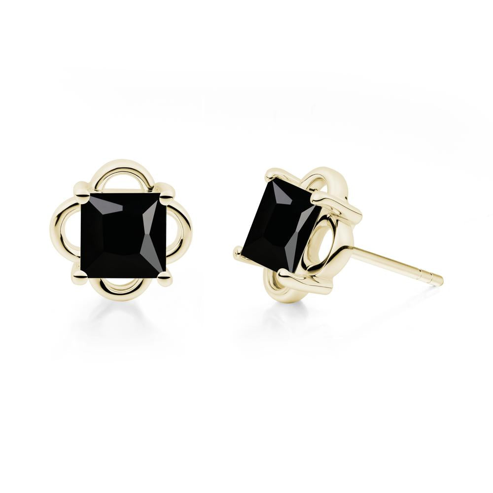 Scalloped Halo Black Spinel Stud Earrings - LUO Jewelry #metal_14k yellow gold
