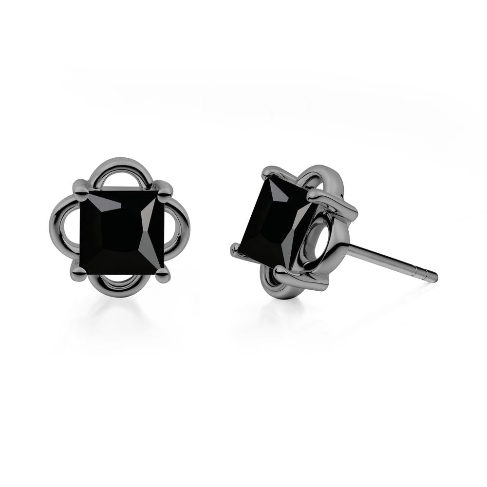 Scalloped Halo Black Spinel Stud Earrings - LUO Jewelry #metal_black finish sterling silver