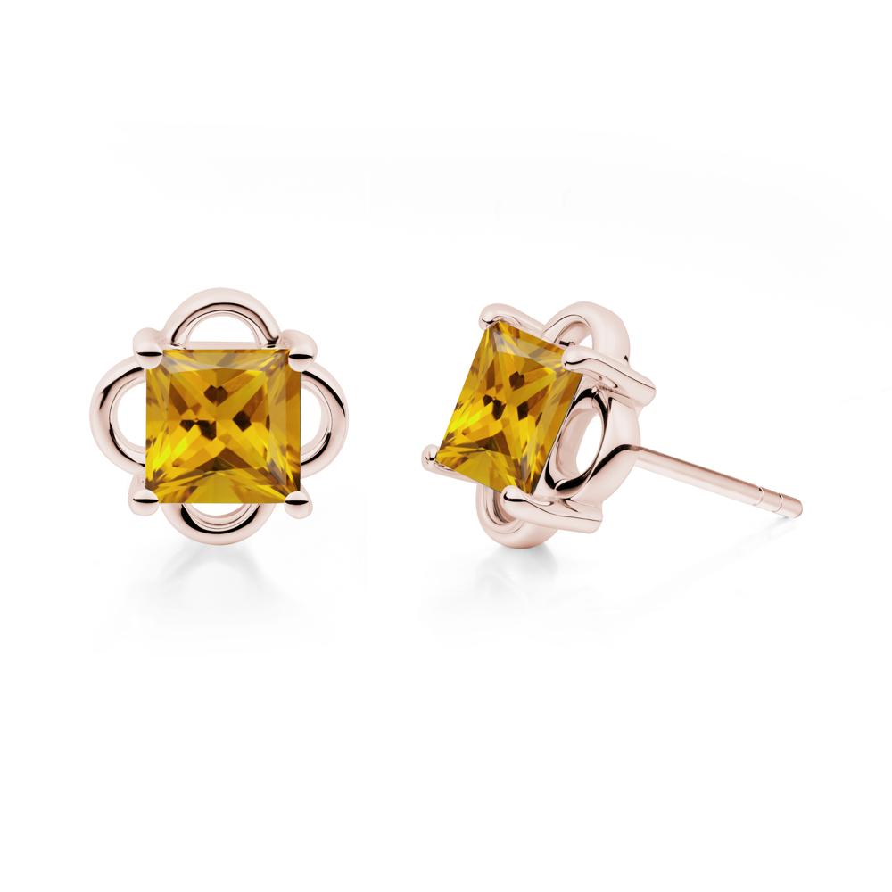 Vintage Princess Cut Citrine Stud Earrings - LUO Jewelry #metal_14k rose gold