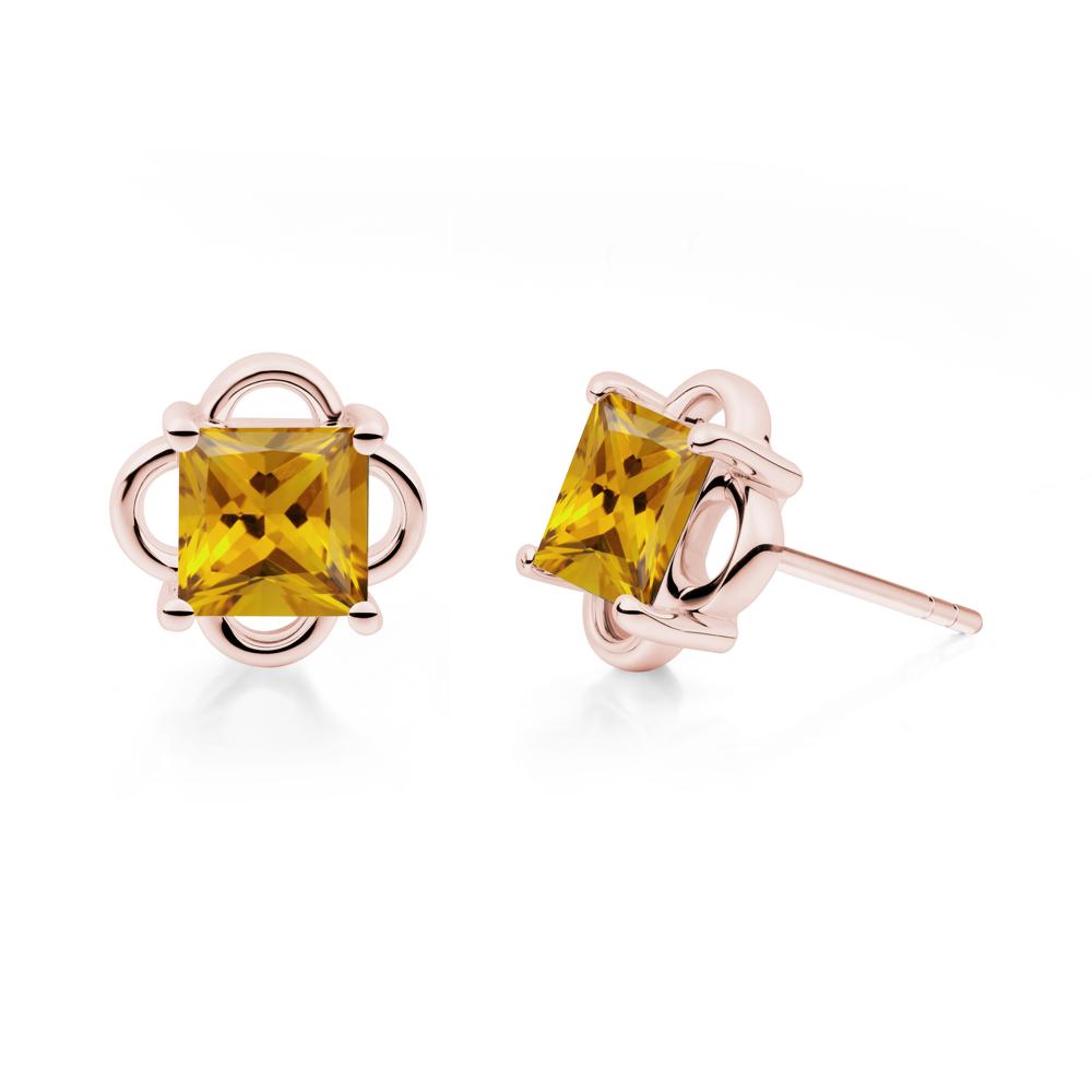 Vintage Princess Cut Citrine Stud Earrings - LUO Jewelry #metal_18k rose gold