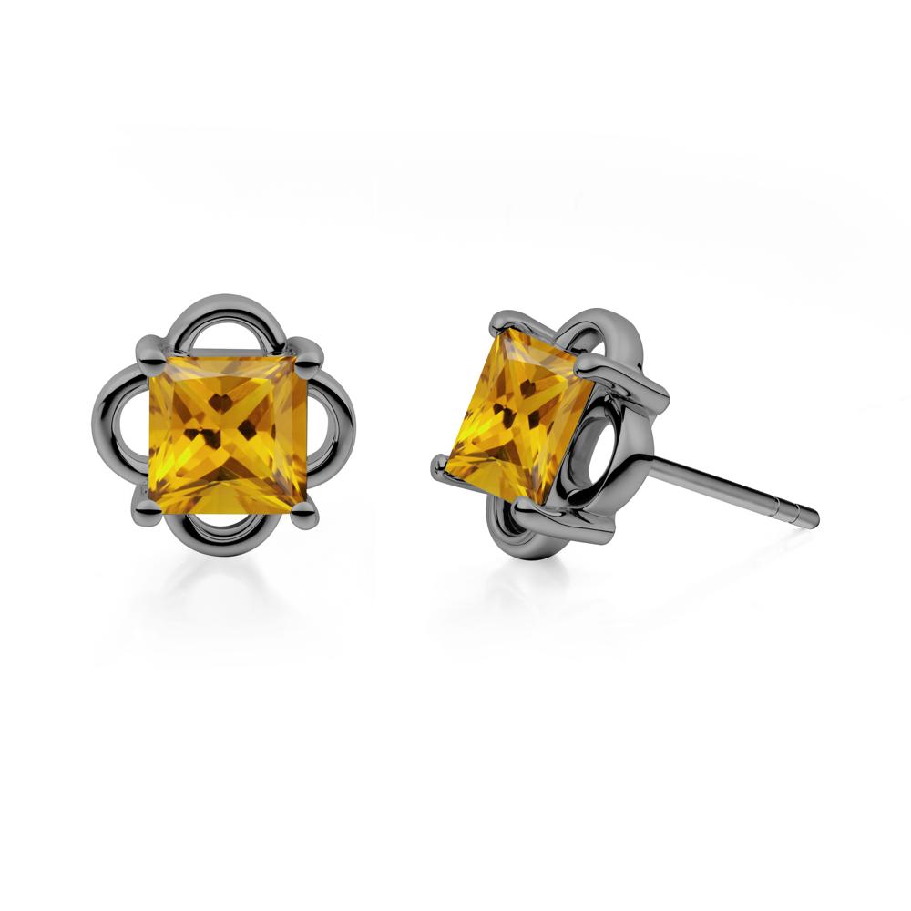 Vintage Princess Cut Citrine Stud Earrings - LUO Jewelry #metal_black finish sterling silver