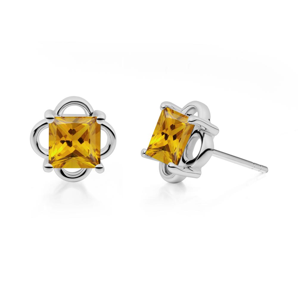 Vintage Princess Cut Citrine Stud Earrings - LUO Jewelry #metal_platinum