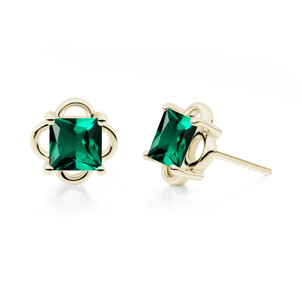 Scalloped Halo Emerald Stud Earrings - LUO Jewelry #metal_14k yellow gold
