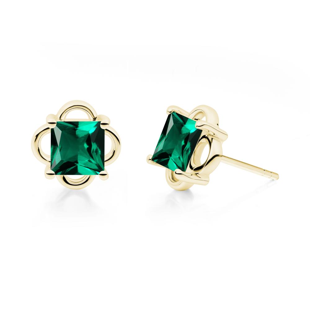 Scalloped Halo Emerald Stud Earrings - LUO Jewelry #metal_18k yellow gold