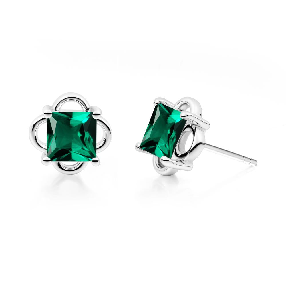 Scalloped Halo Emerald Stud Earrings - LUO Jewelry #metal_sterling silver