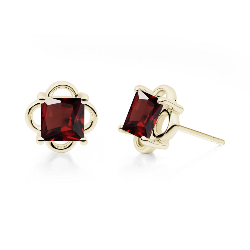 Scalloped Halo Garnet Stud Earrings - LUO Jewelry #metal_14k yellow gold