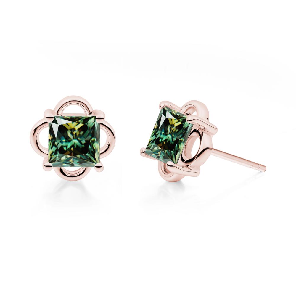 Scalloped Halo Green Moissanite Stud Earrings - LUO Jewelry #metal_18k rose gold