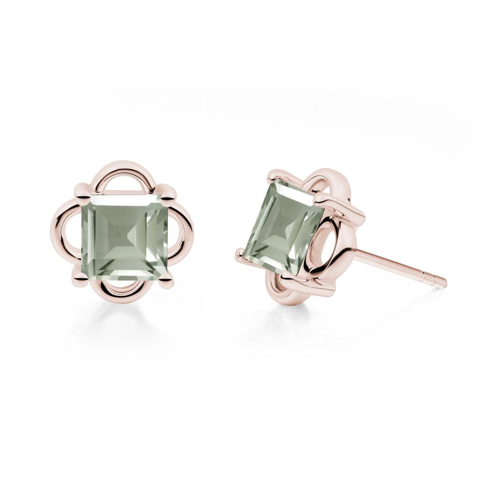 Scalloped Halo Green Amethyst Stud Earrings - LUO Jewelry #metal_14k rose gold