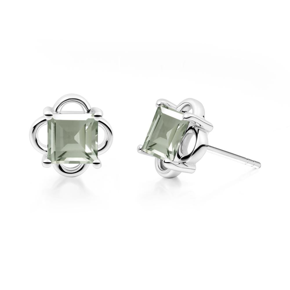 Scalloped Halo Green Amethyst Stud Earrings - LUO Jewelry #metal_14k white gold