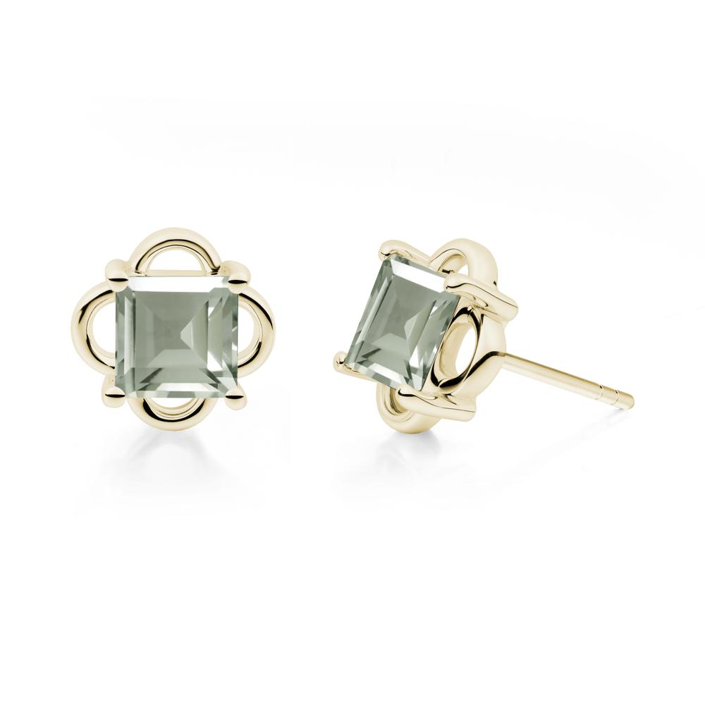 Scalloped Halo Green Amethyst Stud Earrings - LUO Jewelry #metal_14k yellow gold