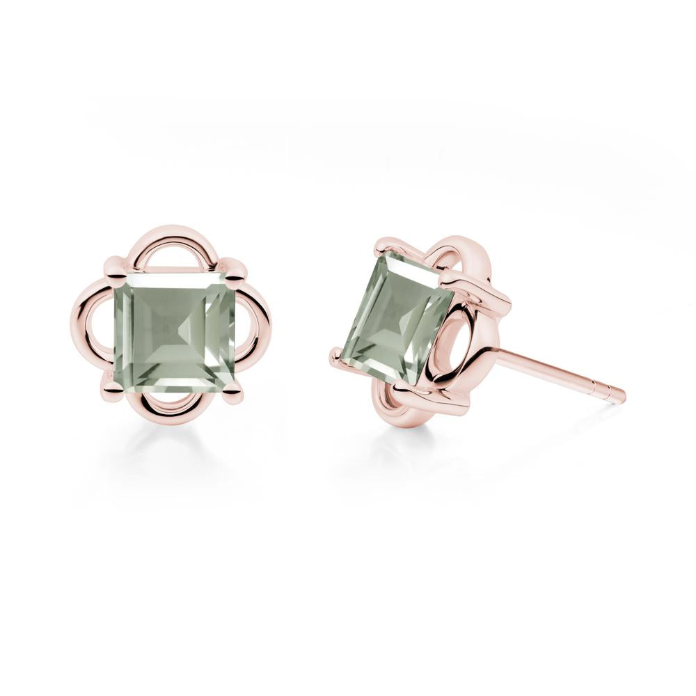 Scalloped Halo Green Amethyst Stud Earrings - LUO Jewelry #metal_18k rose gold
