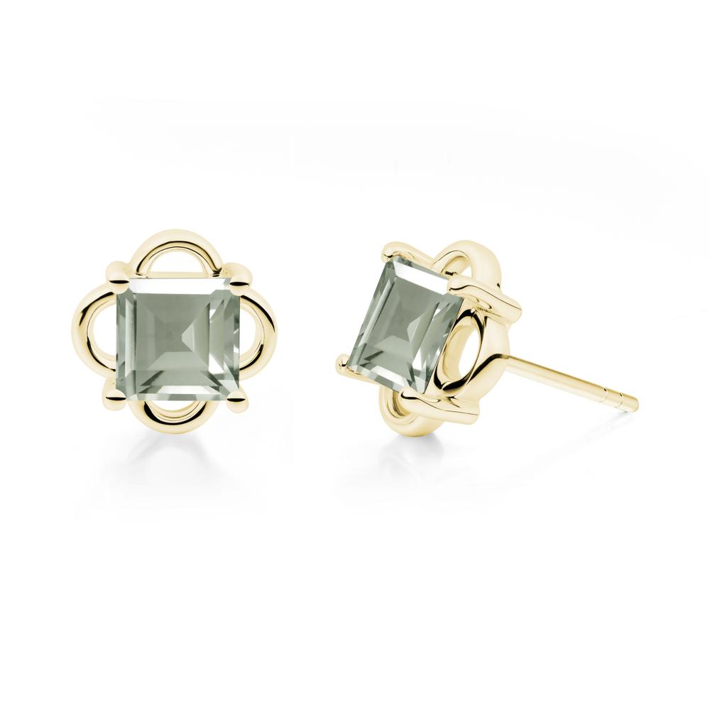 Scalloped Halo Green Amethyst Stud Earrings - LUO Jewelry #metal_18k yellow gold