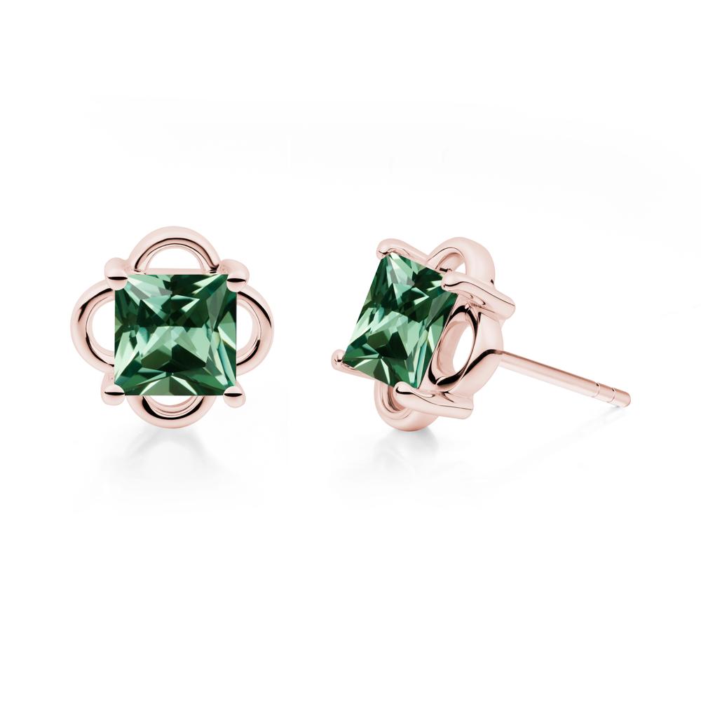 Vintage Princess Cut Green Sapphire Stud Earrings - LUO Jewelry #metal_18k rose gold